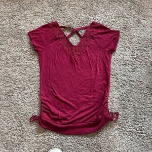 No Boundaries Burgundy Blouse with Lace Detail